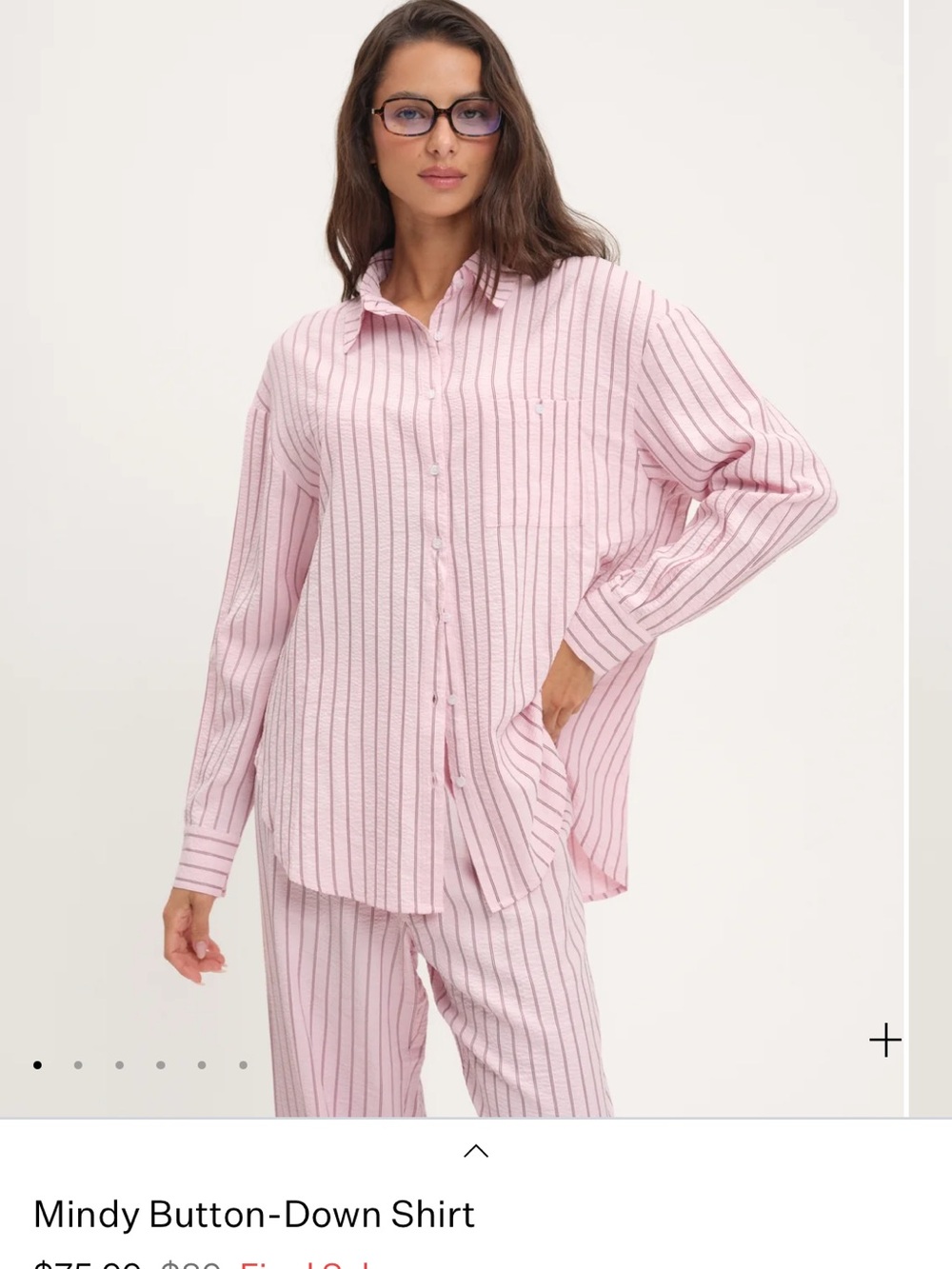 For Love And Lemons Pink Striped Button-Down Pajama Set